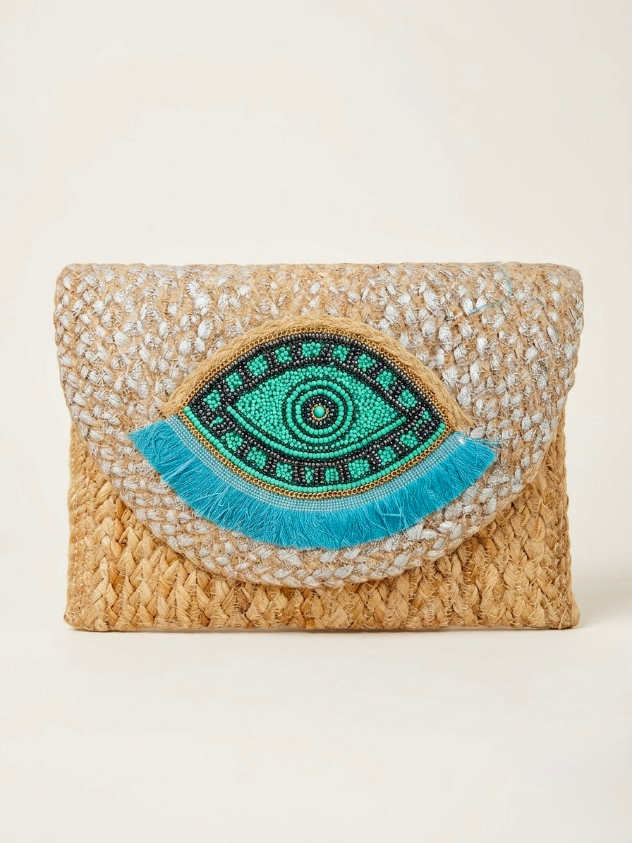 The luxe Evil Eye Woven Clutch