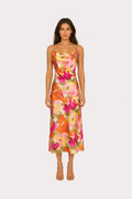 Summer Bloom Satin Midi- Dress