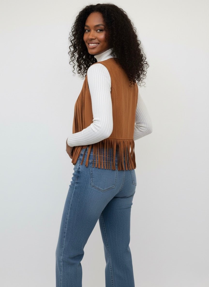 Suede Fringe Vest - Belliona