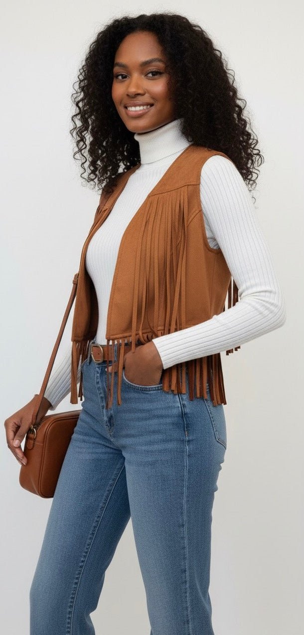 Suede Fringe Vest - Belliona