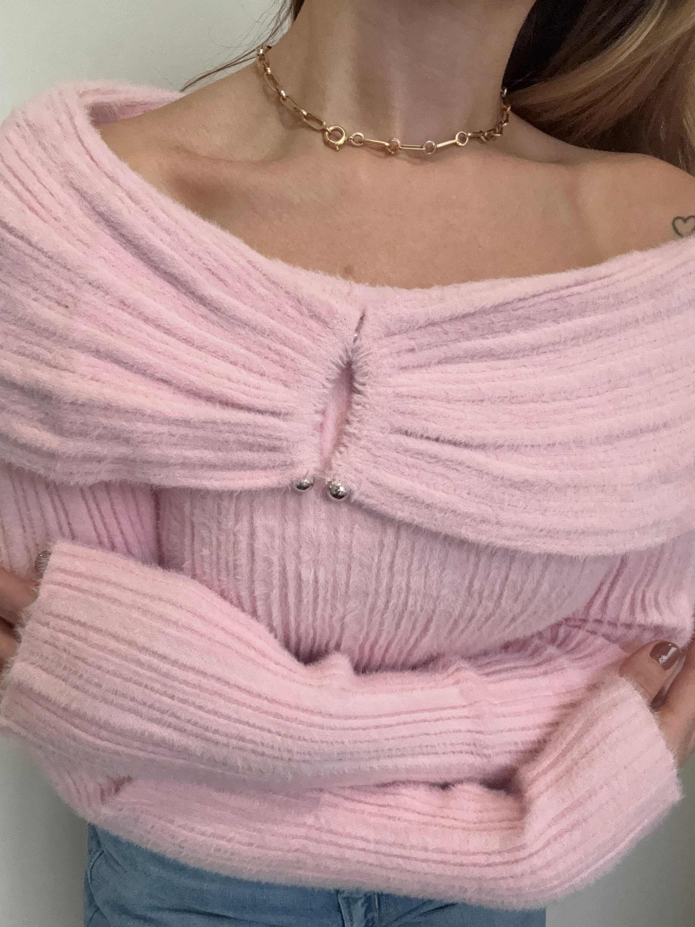 Off shoulder - Pink - Sweater - Belliona