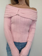 Off shoulder - Pink - Sweater - Belliona