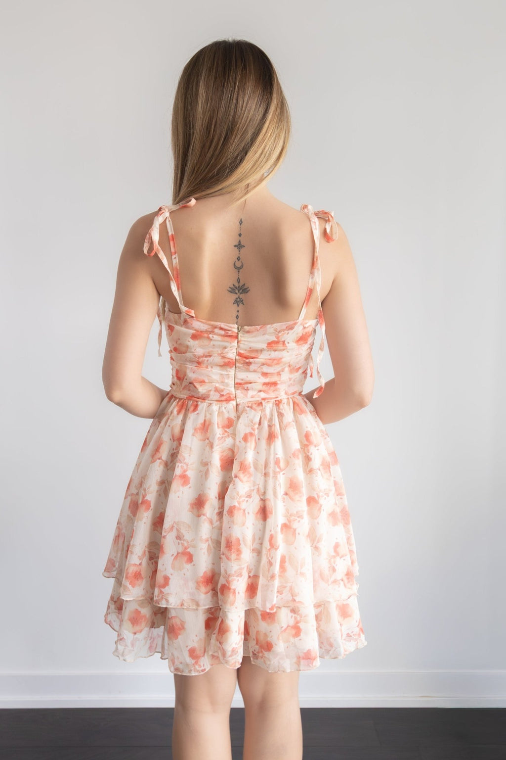 Peach Blossom Floral Mini Dress