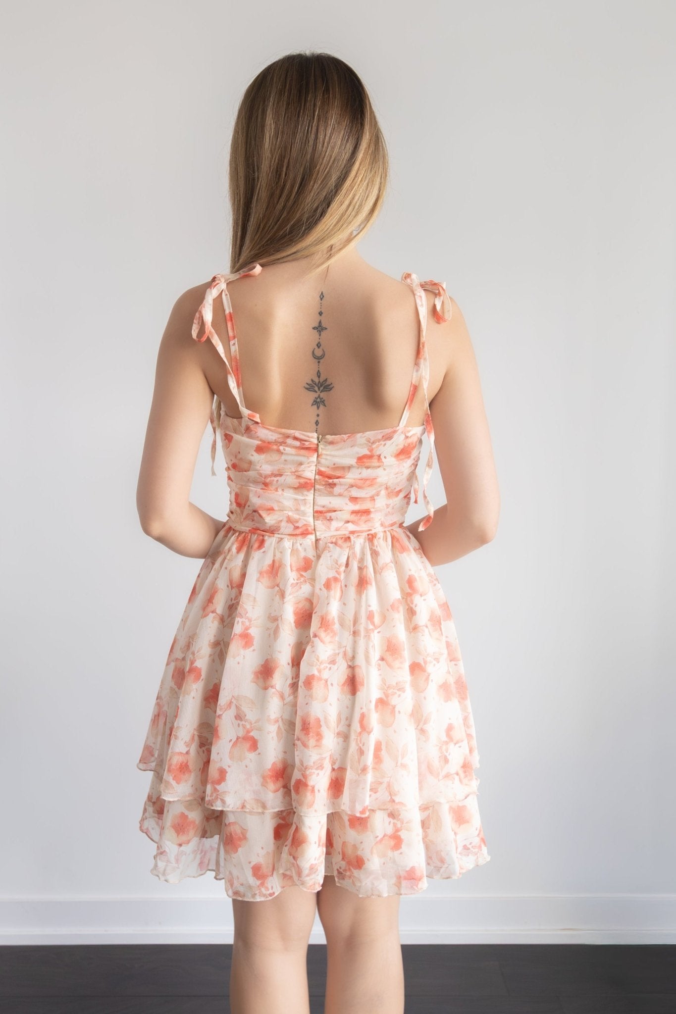 Peach Blossom Floral Mini Dress
