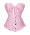 Pink lace corset on a white background