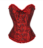 Red lace corset on a white background
