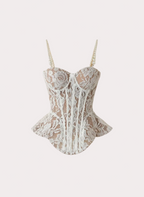 Floral Lace Corset & Wide Leg Trouser Set