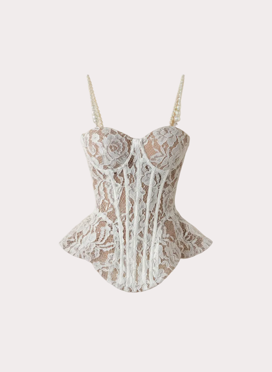 Floral Lace Corset & Wide Leg Trouser Set