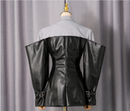 Contrast Mixed-Media Blazer with Oversized Buckle Sleeves