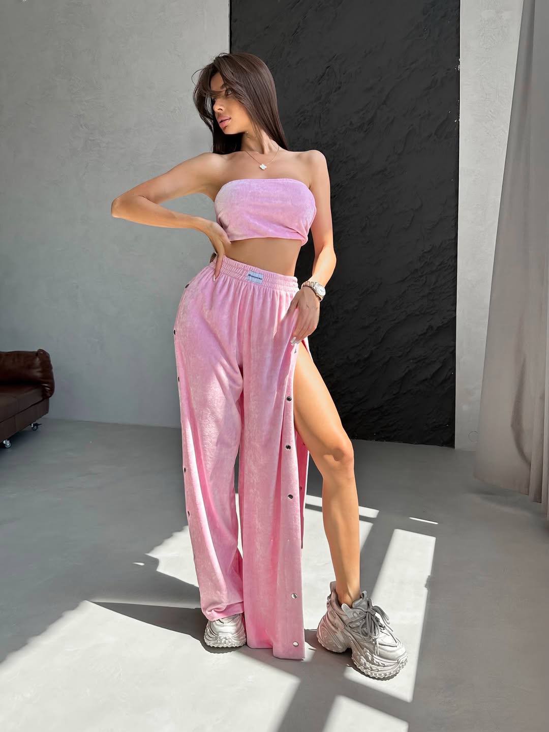 Pink Velour 3 - Piece Tracksuit Set - Belliona