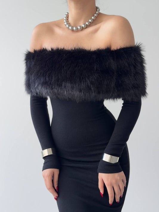 Fur Bodycon Dress - Belliona
