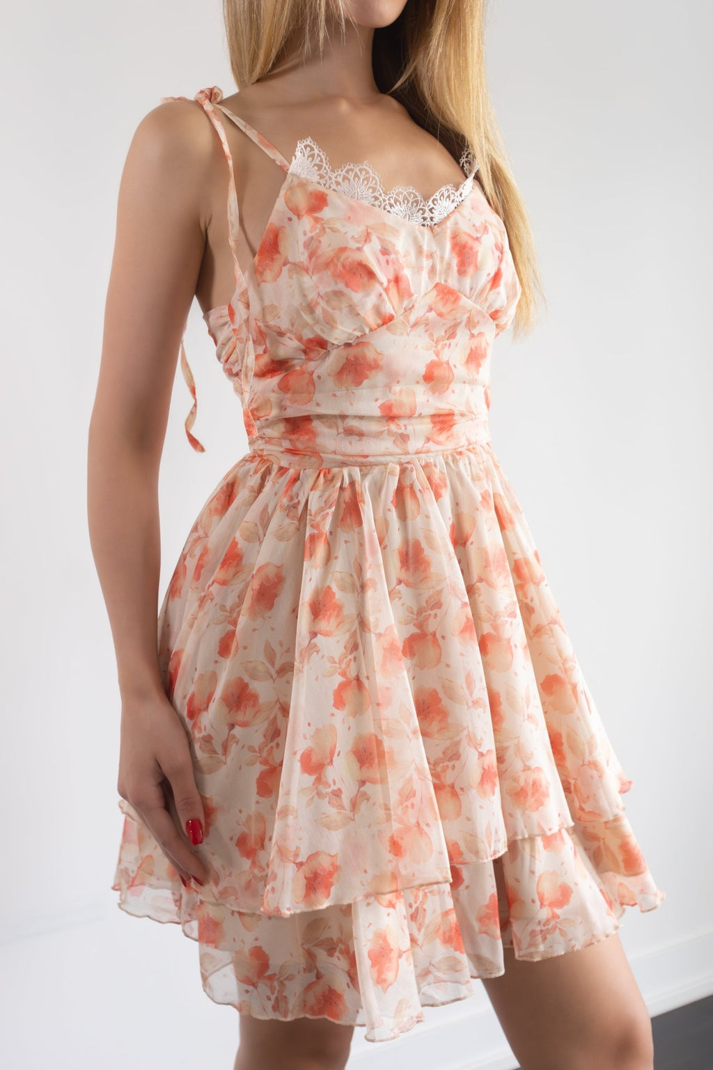 Peach Blossom Floral Mini Dress