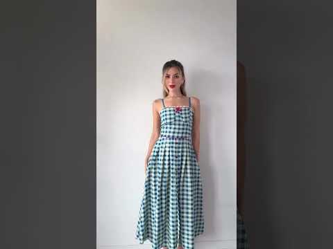 Retro Gingham Midi Dress with Red Bow