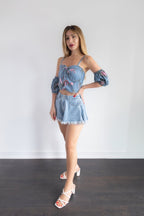 Floral Denim Top with Removable Sleeves